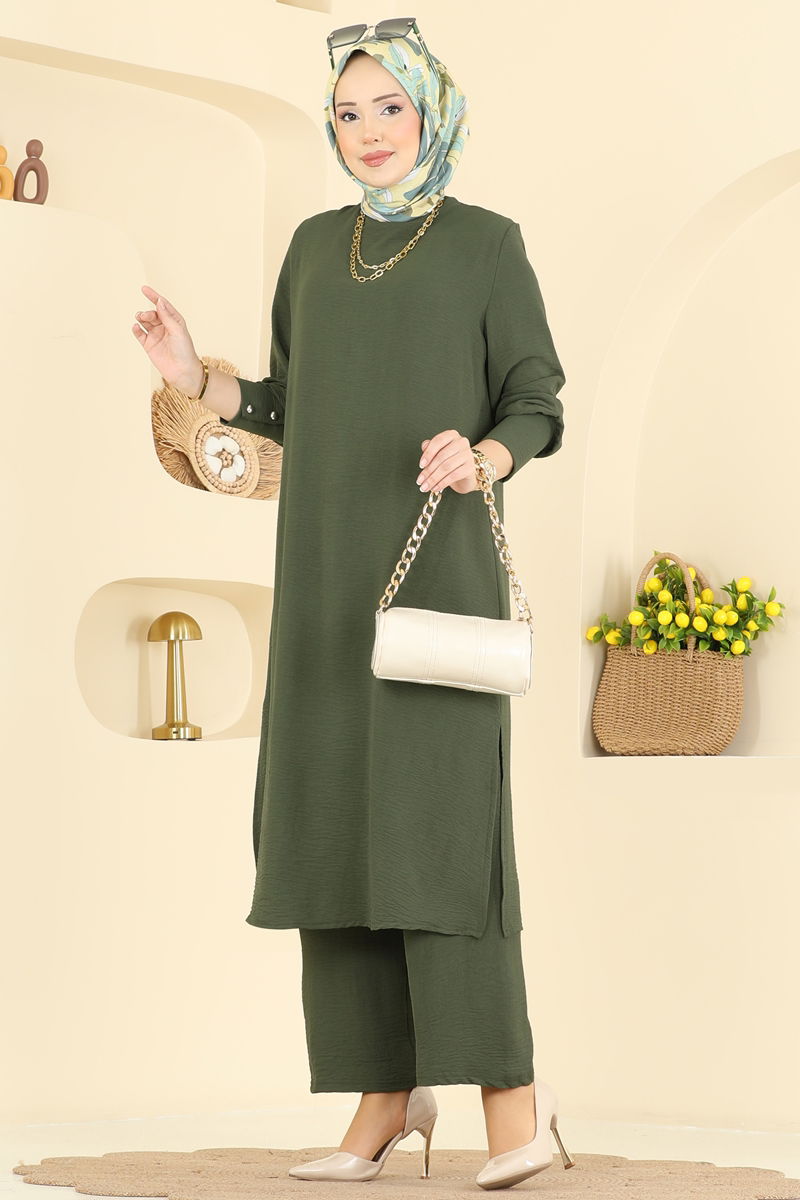 Manşeti Düğmeli Aerobin Takım PL9207-MS Haki