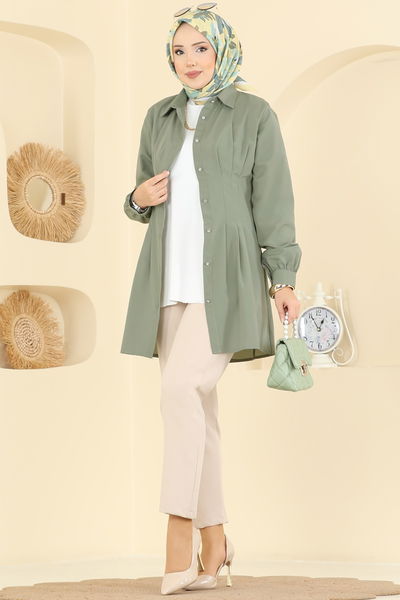 A.S.N. - Manşeti Düğmeli Terikoton Gömlek 500ASN888-MS Haki - 420998