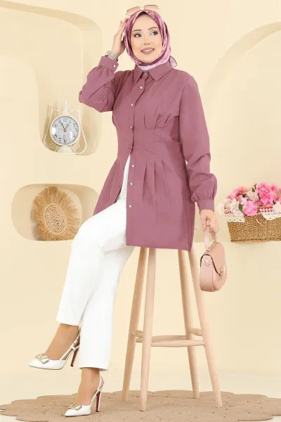 A.S.N. - Manşeti Düğmeli Terikoton Gömlek 500ASN888-MS Koyu Gül Kurusu