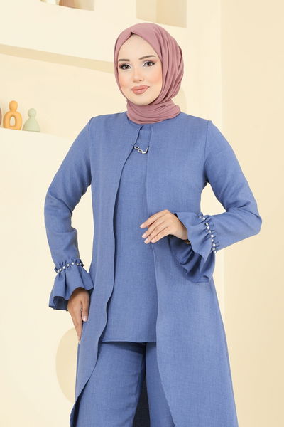 S.L. - Manşeti Fırfırlı Sofia Takım 2702SL432-MS Açık İndigo - 369826