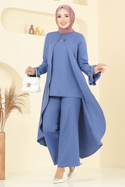 S.L. - Manşeti Fırfırlı Sofia Takım 2702SL432-MS Açık İndigo - 369828