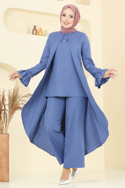 S.L. - Manşeti Fırfırlı Sofia Takım 2702SL432-MS Açık İndigo - 369829