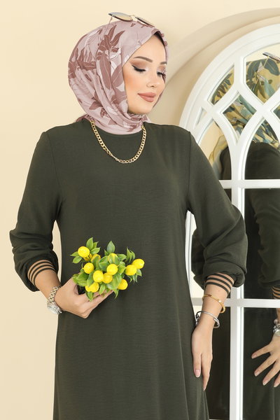 M.O.R. - Manşeti Garni Detaylı Aerobin Elbise 5006MDA386-MS Açık Haki - 427987