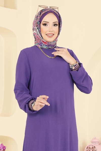 M.O.R. - Manşeti Garni Detaylı Aerobin Elbise 5006MDA386-MS Lila - 427835