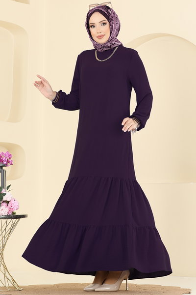 M.O.R. - Manşeti Garni Detaylı Aerobin Elbise 5006MDA386-MS Mor - 427973