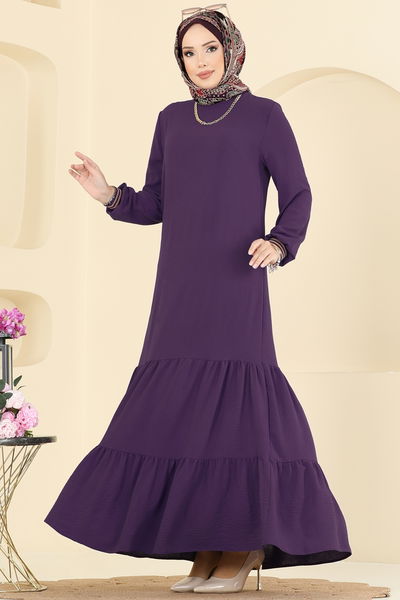 M.O.R. - Manşeti Garni Detaylı Aerobin Elbise 5006MDA386-MS Mürdüm - 409488