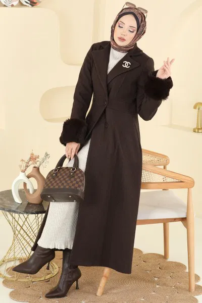 A.B. - Manşeti Kürk Detaylı Kaban 8130AB368-MS Kahve