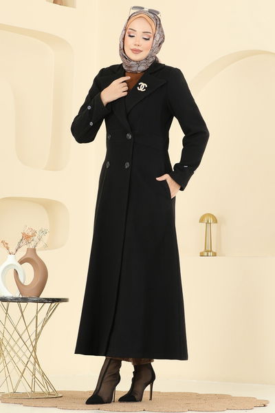 A.B. - Manşeti Kürk Detaylı Kaban 8130AB368-MS Siyah - 404376