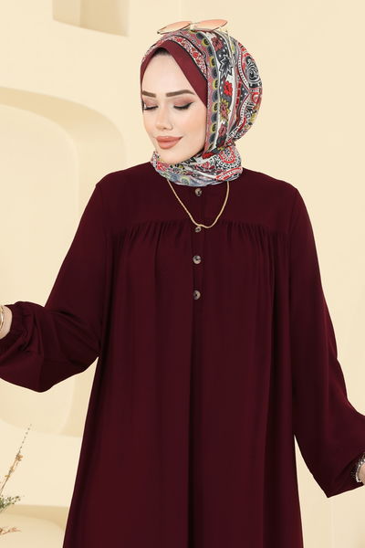 E.R.K. - Manşeti Lastik Detaylı Elbise 7103ERK1158-MS Bordo - 393258