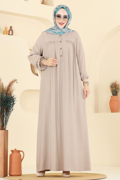 E.R.K. - Manşeti Lastik Detaylı Elbise 7103ERK1158-MS Taş - 393283