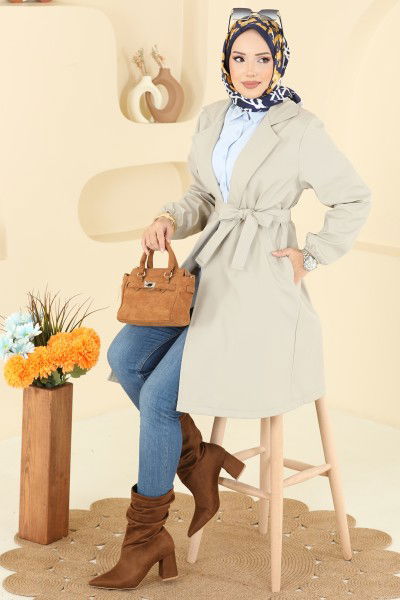 M.P.R. - Manşeti Lastik Detaylı Trençkot 21195MPR1163-MS Taş