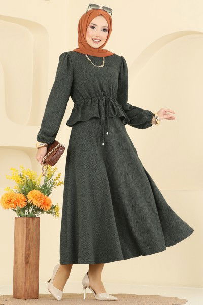 U.K.B.K. - Manşeti Lastikli Balıksırtı Takım 24080UKBK1160-MS Haki