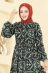 Manşeti Lastikli Desenli Elbise 7134ERK1158-MS Çağla - Thumbnail