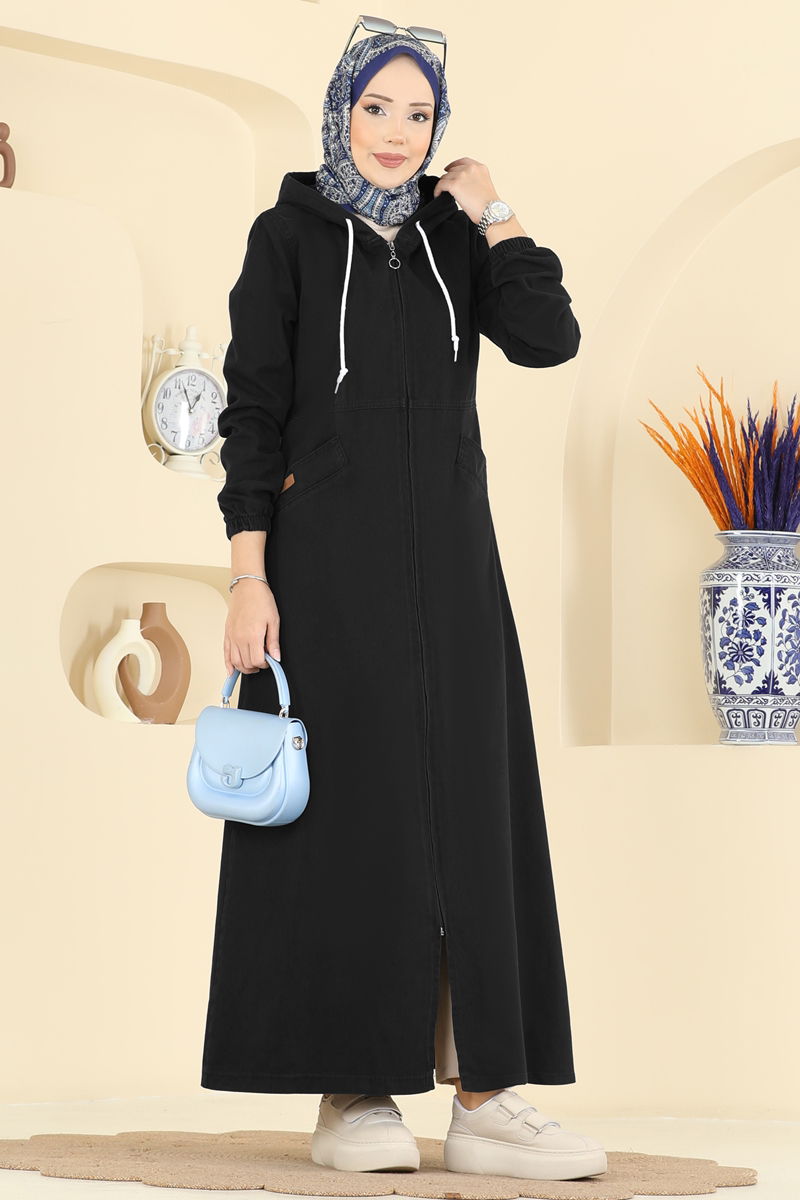 Manşeti Lastikli Gabardin Kap 7917ORG1169-MS Siyah