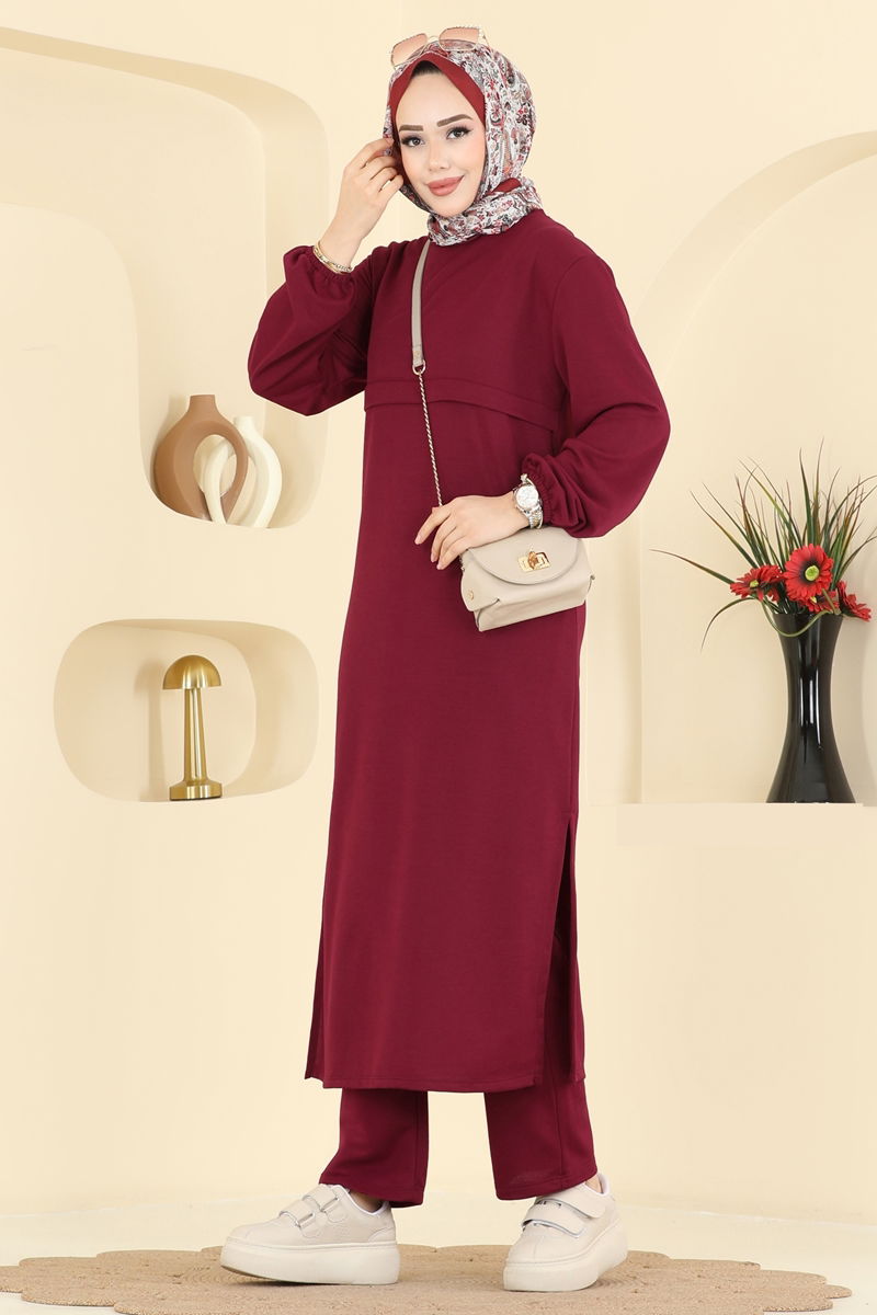 Manşeti Lastikli İki İplik Takım 1914SBL832-MS Bordo