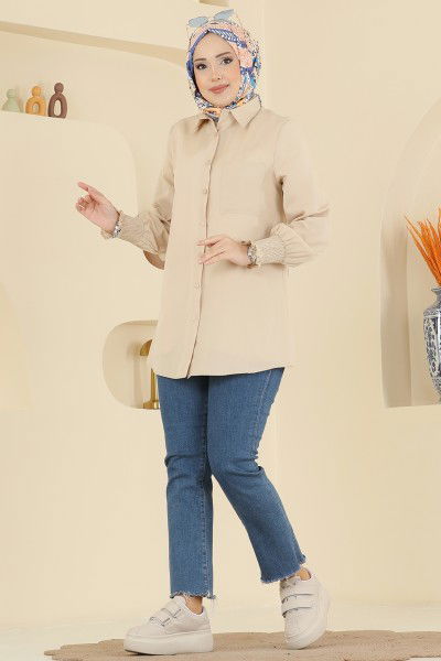 A.S.N. - Manşeti Lastikli Terikoton Gömlek 338ASN888-MS Vizyon