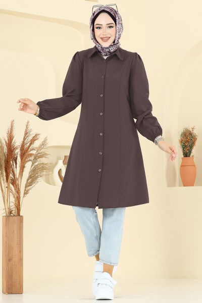 K.T.R. - Manşeti Lastikli Terikoton Tunik 3063KTR750-MS Kahve