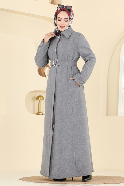 O.Z.T. - Manşeti Nervürlü Kaşe Pardesü 2078OZT1013-MS Gri - 420212