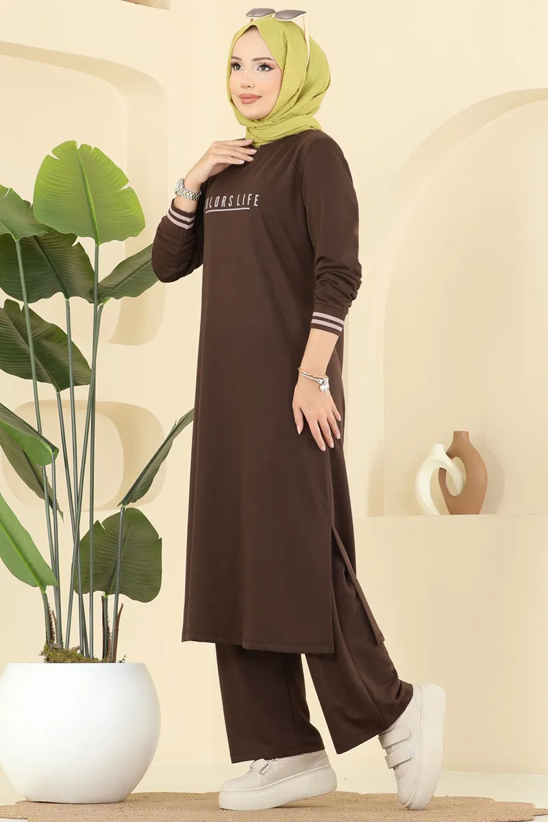 Manşeti Ribana Detaylı Takım 4122PM271-MS Kahve