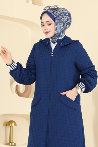 T.R.T. - Manşeti Ribanalı Kapitone Ferace 199TRT545-MS Koyu İndigo - 427273