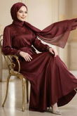 MRV A.Y.D. - Manşeti Taşlı Saten Elbise 2789AYD969-M Bordo