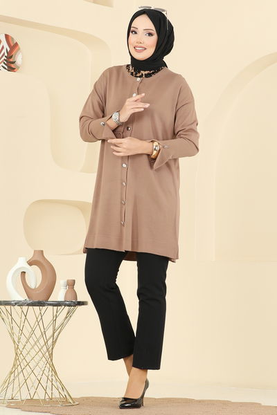 U.Z. - Manşeti Yırtmaçlı Triko Hırka 2437UZ662-MS Latte - 413759