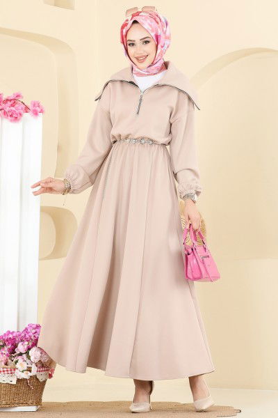 T.E.G. - Metal Kemerli Scuba Elbise 8008TEG847-MS Taş