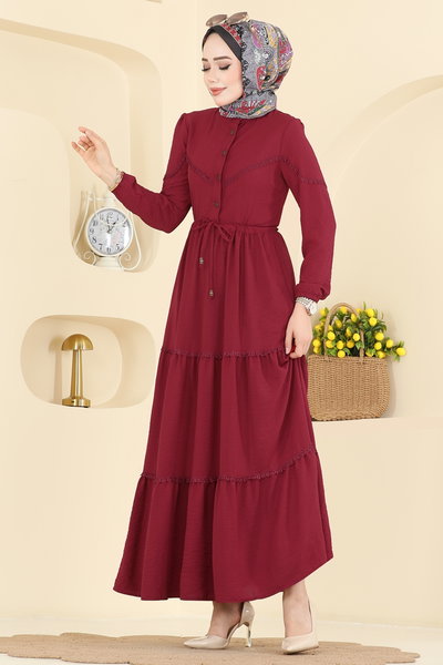 O.R.G. - Motif Detaylı Aerobin Elbise 6601ORG1169-MS Açık Bordo - 424674