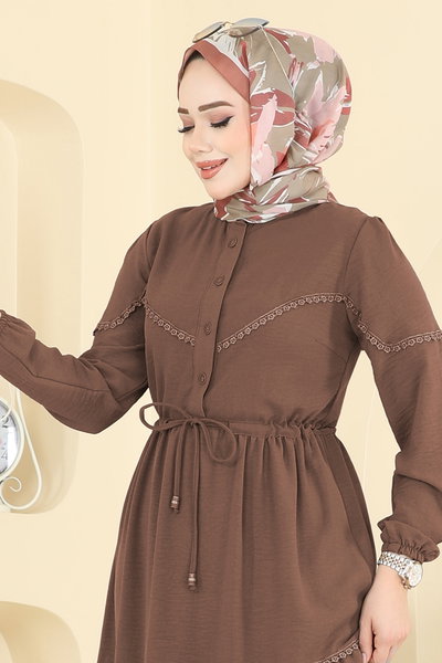 O.R.G. - Motif Detaylı Aerobin Elbise 6601ORG1169-MS Kahve - 424758