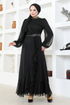 Mousseline Robe de soirée FIN5608 Noir - Thumbnail