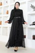 Mousseline Robe de soirée FIN5608 Noir - Thumbnail