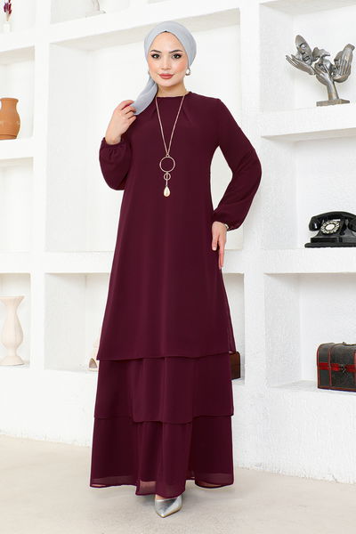 ASM - Mousseline Robe LM2698 Bourgogne - 338796