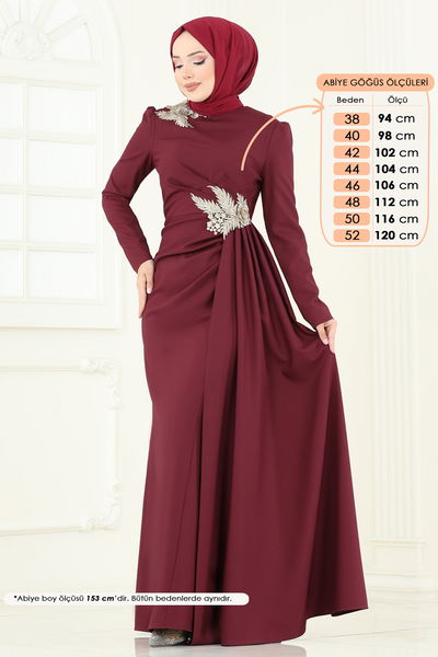 A.S.M. - Nakış Detay Abiye Elbise ASM2810-MS Bordo - 361206