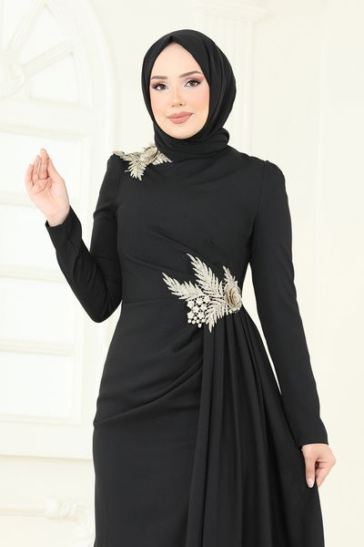 A.S.M. - Nakış Detay Abiye Elbise ASM2810-MS Siyah - 361182