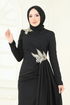 Nakış Detay Abiye Elbise ASM2810-MS Siyah - Thumbnail