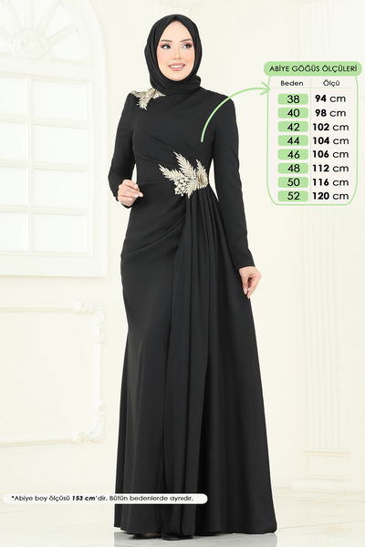 A.S.M. - Nakış Detay Abiye Elbise ASM2810-MS Siyah - 361185
