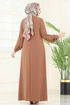 Nakış Detay Aerobin Elbise PL9124-MS Açık Kahve - Thumbnail