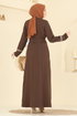 Nakış Detaylı Dabıl Ferace PL9196-MS Kahve - Thumbnail