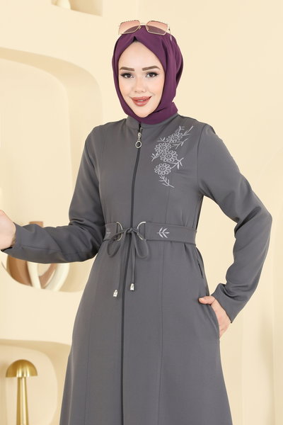 P.L. - Nakış Detaylı Dabıl Ferace PL9197-MS Antrasit - 422504