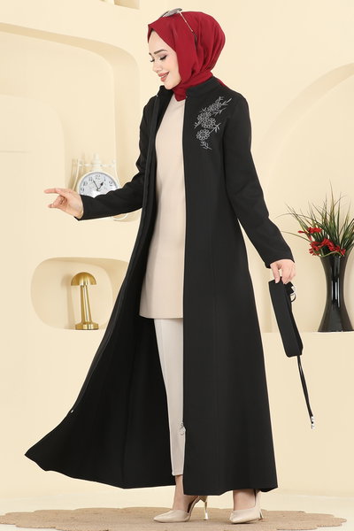 P.L. - Nakış Detaylı Dabıl Ferace PL9197-MS Siyah - 422514