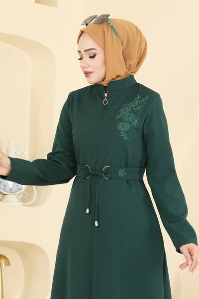 P.L. - Nakış Detaylı Dabıl Ferace PL9197-MS Zümrüt - 422520