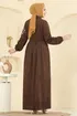 Nakış Detaylı Kadife Elbise 312ASN888-MS Kahve - Thumbnail