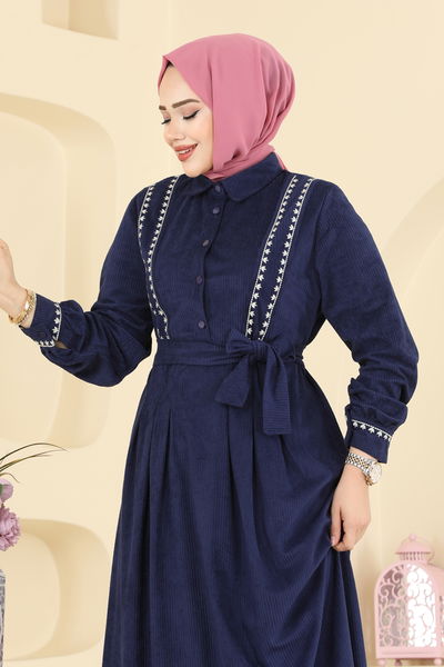 A.S.N. - Nakış Detaylı Kadife Elbise 313ASN888-MS Laci - 416048