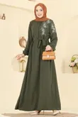 A.S.N. - Nakış Detaylı Krep Elbise 550ASN888-MS Haki