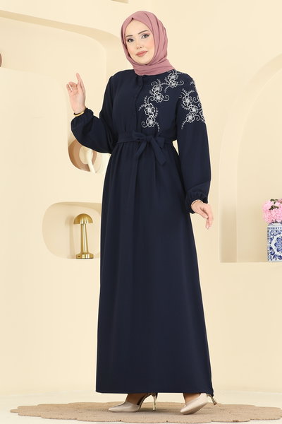 A.S.N. - Nakış Detaylı Krep Elbise 550ASN888-MS Laci - 425666