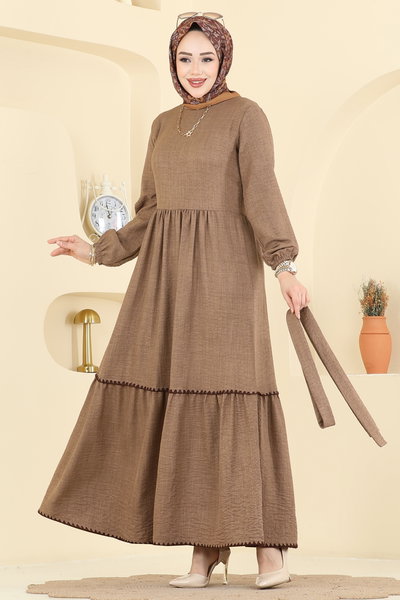 H.B.S. - Nakış Detaylı Sofia Elbise 3253HBS856-MS Koyu Vizyon - 425417