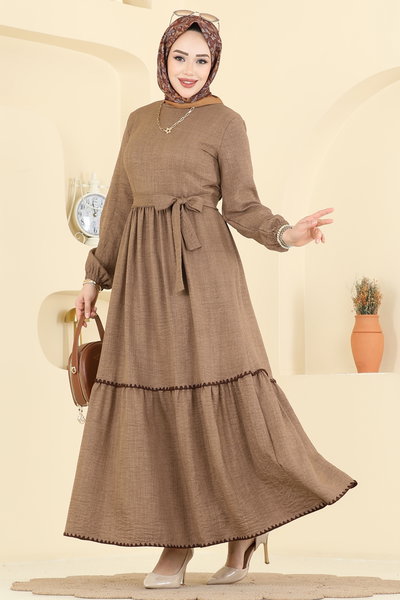 H.B.S. - Nakış Detaylı Sofia Elbise 3253HBS856-MS Koyu Vizyon - 425418