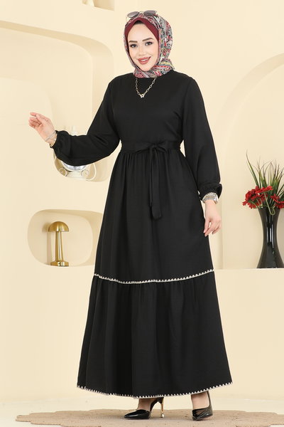 H.B.S. - Nakış Detaylı Sofia Elbise 3253HBS856-MS Siyah - 425465