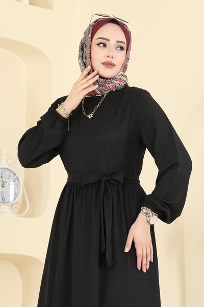 H.B.S. - Nakış Detaylı Sofia Elbise 3253HBS856-MS Siyah - 425466