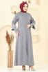 Nakış İşlemeli Pardesü Ferace 23007UKB139-MS Gri - Thumbnail